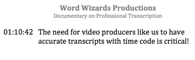 Time Code Transcript Example Example of a transcript with Time Code for use by a video producer.