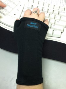 Close up photo of transcription typing gloves.