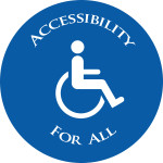 Graphic of a person in a wheelchair with the text: Accessibility for All
