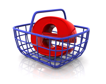 An "e" in a basket, just a visual metaphor for e-commerce.