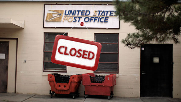 Closed sign over a Post Office.